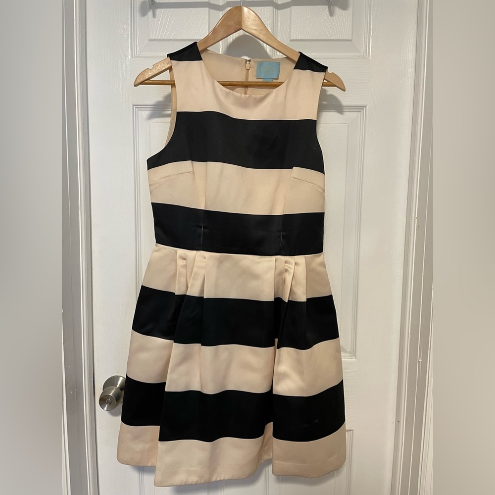 CeCe black and cream Striped Dress Y2K